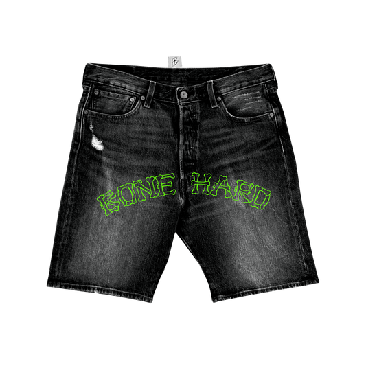 " BONE HARD DENIM SHORTS BLK/GREEN